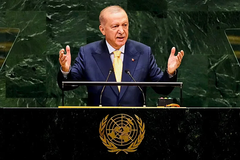 Turkish President Recep Tayyip Erdoğan addresses the UN General Assembly in New York.