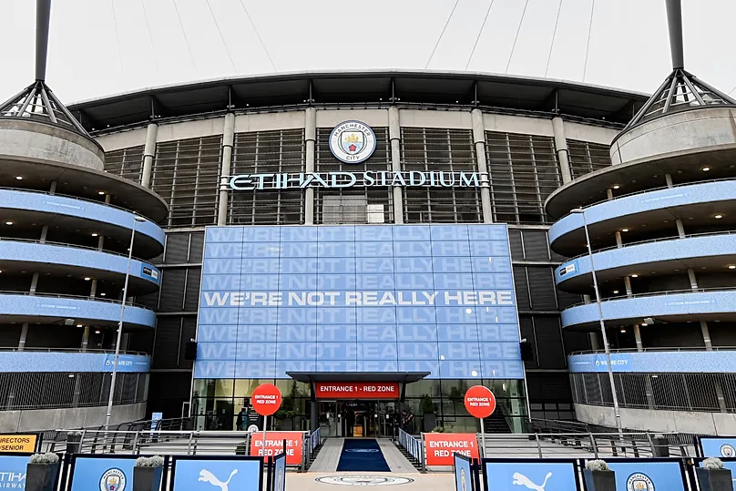 A exterior shot of Manchester City’s home ground, the Etihad Stadium in Manchester, 17 June, 2020