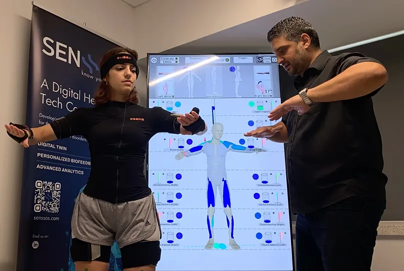 Christos Ioannou, co-founder of Senssos spin-off, testing motion sensors