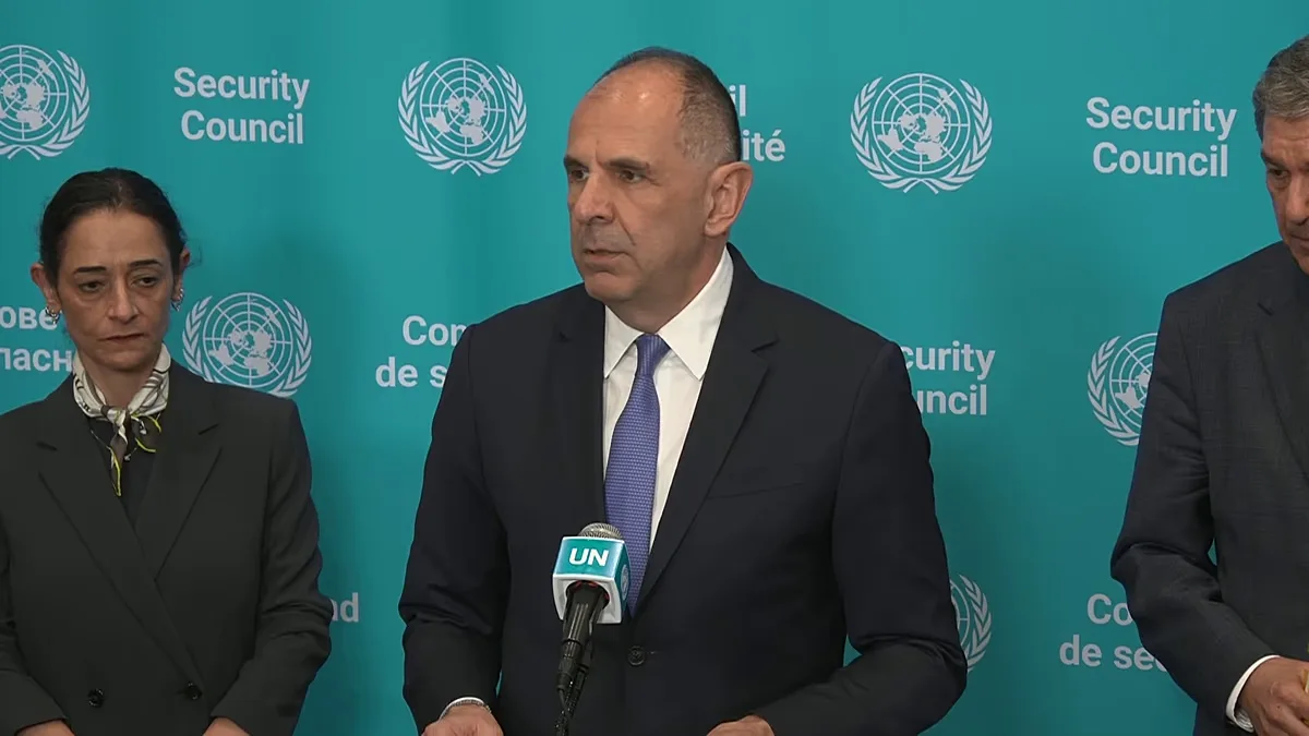 Greek Foreign Minister Giorgos Gerapetritis reads out the joint statement against the "Turkish-Libyan memorandum".