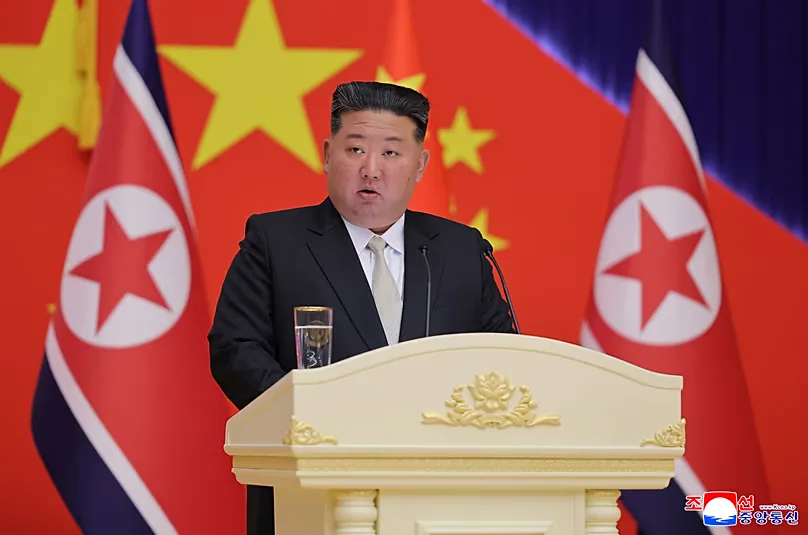 North Korean leader Kim Jong-un delivers a speech in Pyongyang, 8 June, 2026