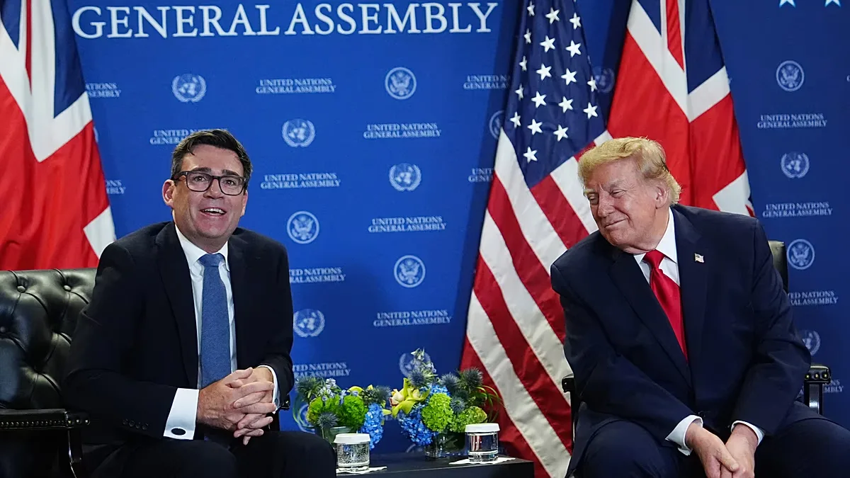 President Donald Trump meets with Britain's Prime Minister Andy Burnham during the United Nations General Assembly, Tuesday, Sept. 22, 2026, at the UN headquarters.