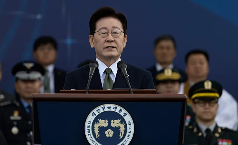 South Korean President Lee Jae-myung delivers a speech during the Armed Forces Day at a military base in Gyeyong, 1 October, 2026