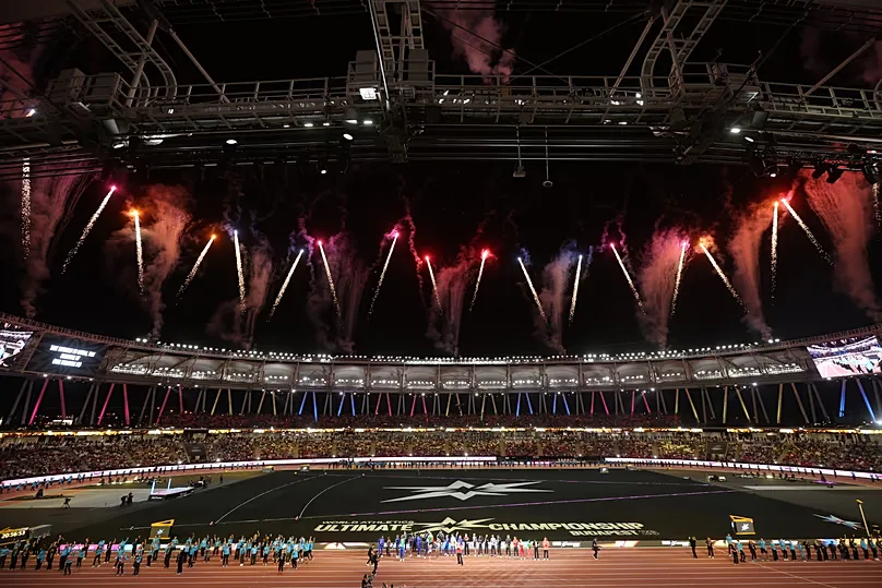 Fireworks over the stadium in Budapest at the end of the Ultimate Championship