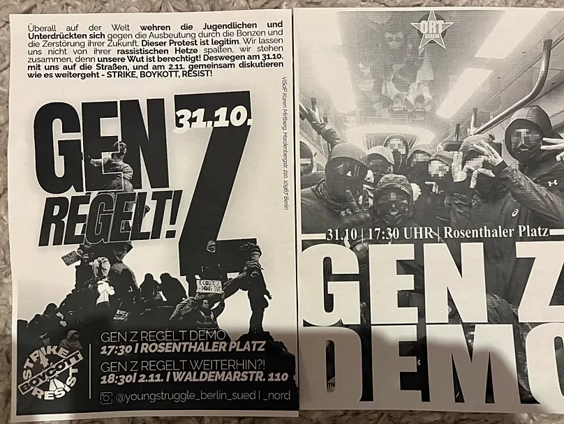 Flyer with information about the event at Rosenthaler Platz in Berlin at 17.30 p.m., distributed at the Brandenburg Gate.