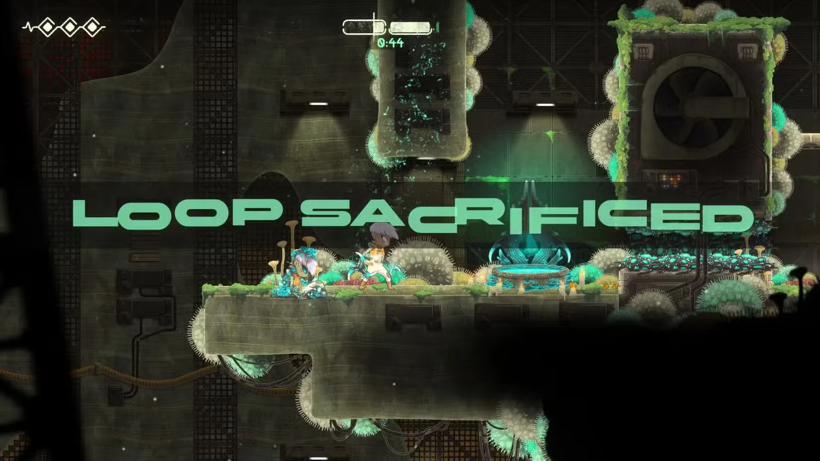 Echo Weaver screenshot featuring a text notice that the current loop has been sacrificed