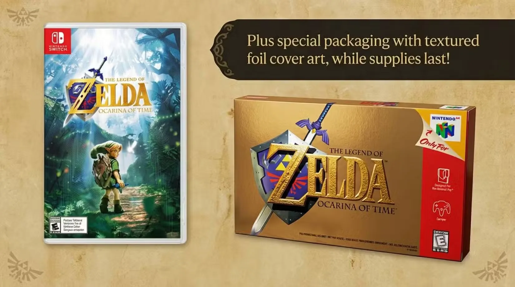 The Legend of Zelda: Ocarina of Time special slipcover pre-order, which looks like the N64 box.