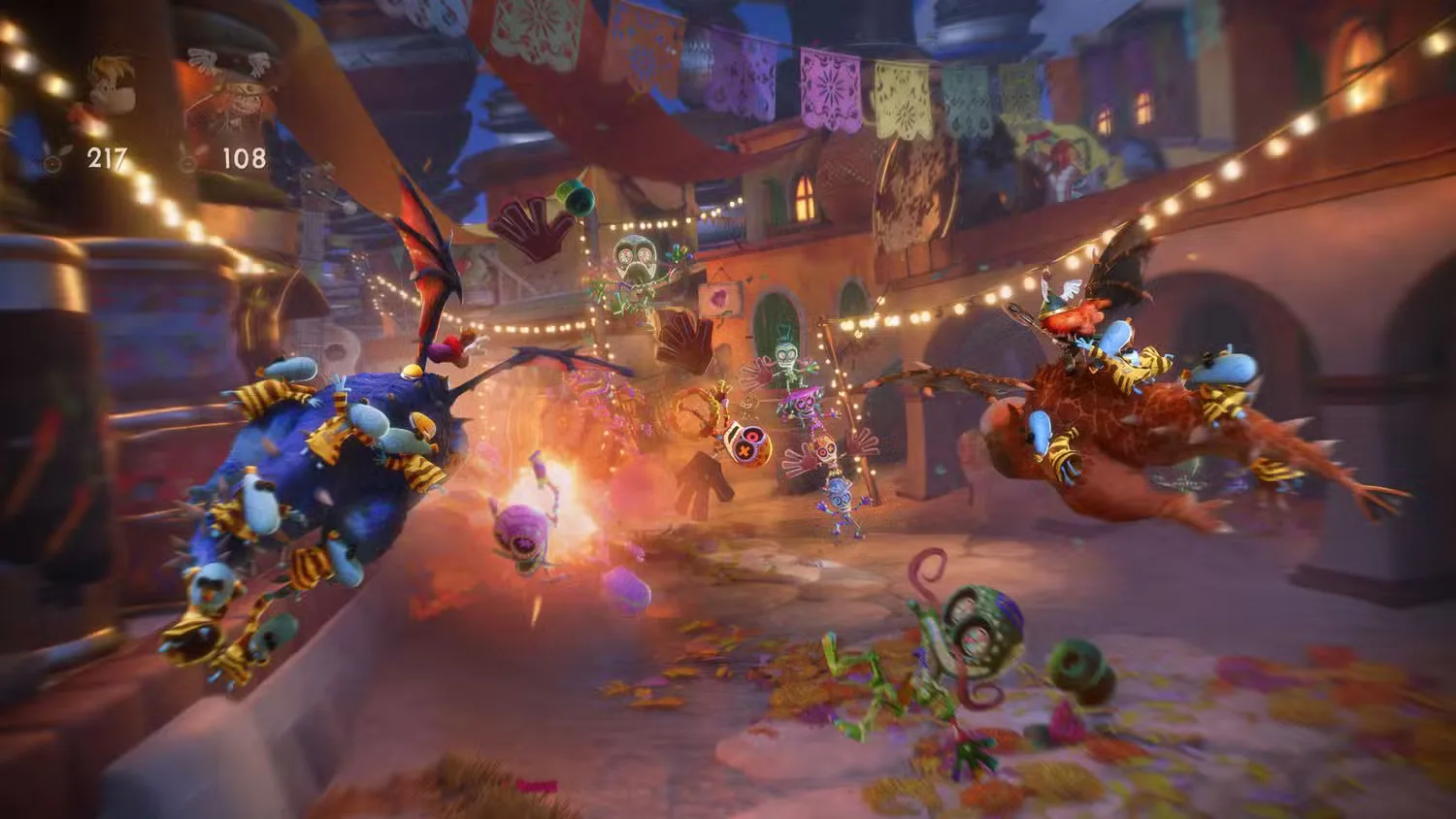 Rayman Legends Retold - riding on dragon a dragon through a village fiesta