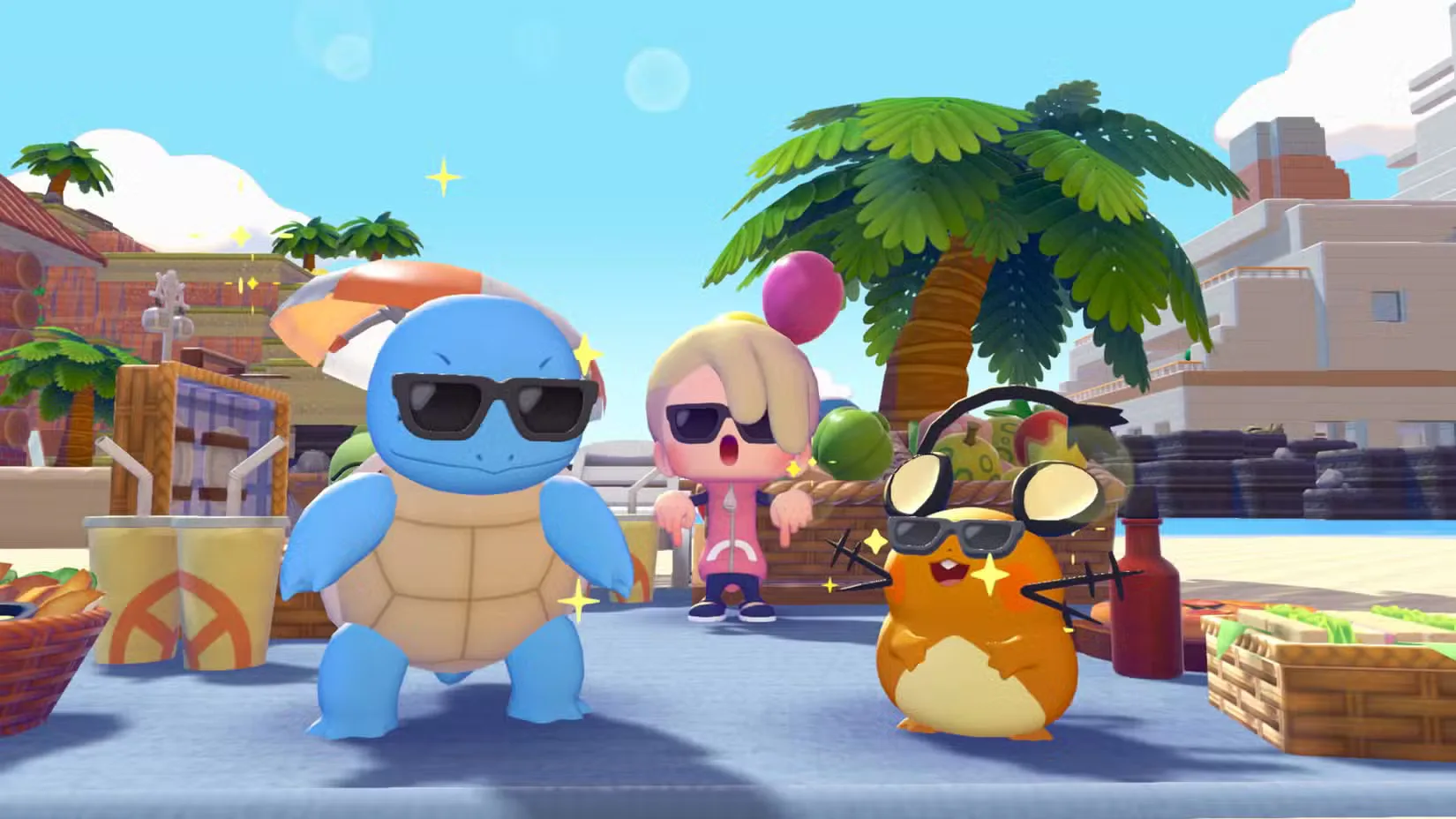 A tease for Pokemon Pokopia's second big DLC drop. Squirtle and Dedenne are shown wearing sunglasses.