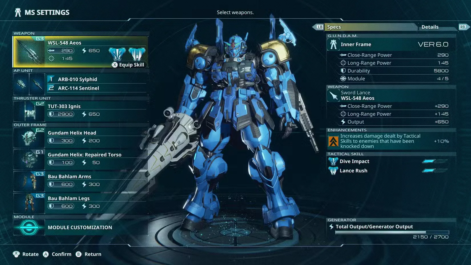 Gundam Rogue Orbit customization screen