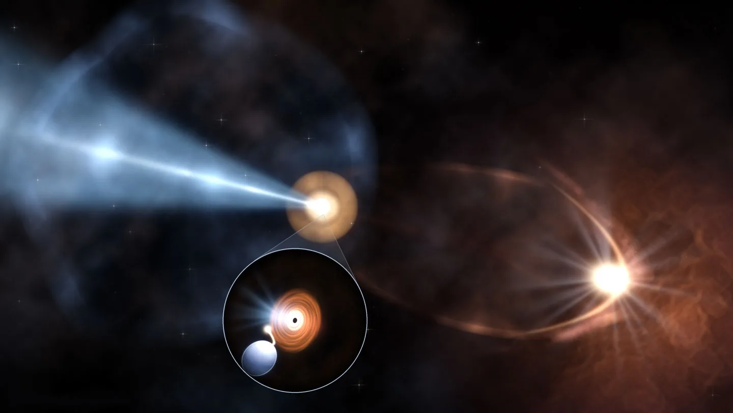 An illustration of a quasar pointing toward Earth