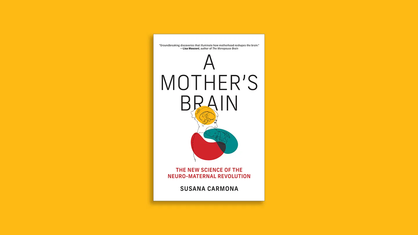 The cover of "A Mother's Brain" on a solid golden background.