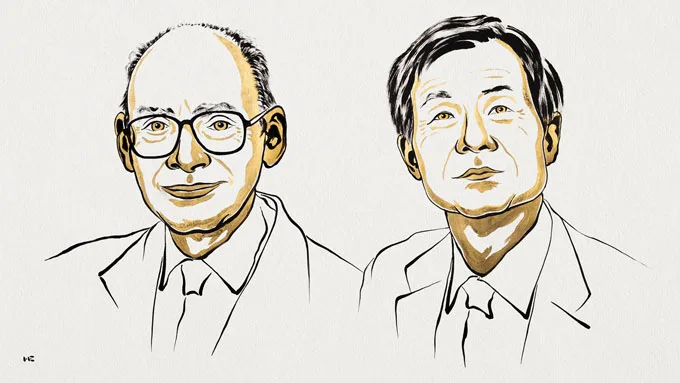 A cartoon composite of Henri Kagan and Kenso Soai, both in tan and beige coloring. 